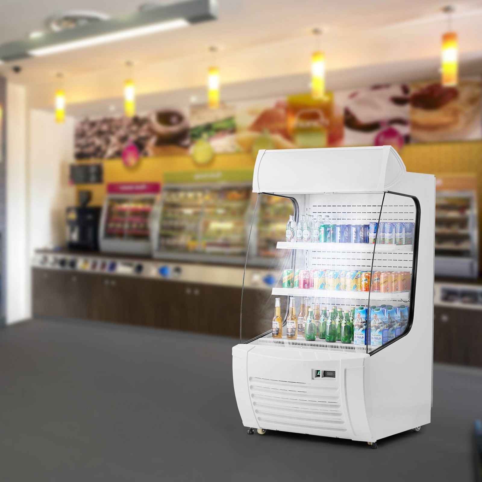 Open Air Merchandiser 2-Tier Display Cooler With Air Curtain 12.7cu.ft._voghion.com